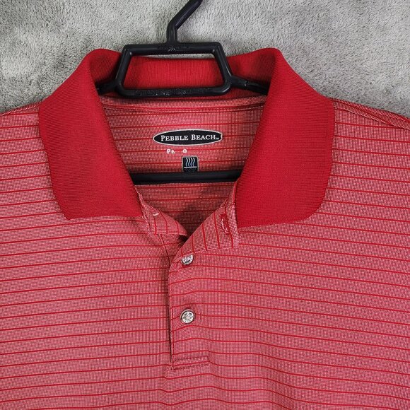 Men's Pebble Beach Red Striped Polo Shirt Short Sleeve Size L - Picture 3 of 9